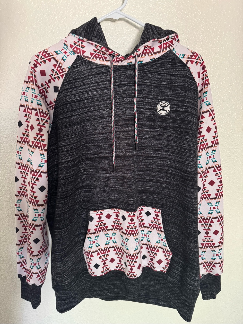 Hooey Black Heather Hoodie with Pink & Teal Aztec Sleeves